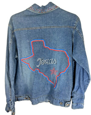 Mirasol Texas Rhinestone Denim Jacket Western Patriotic Style M NWT